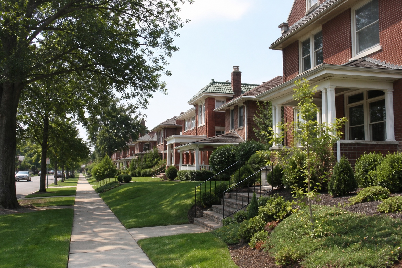 Street of red-brick homes typical of the St. Louis area